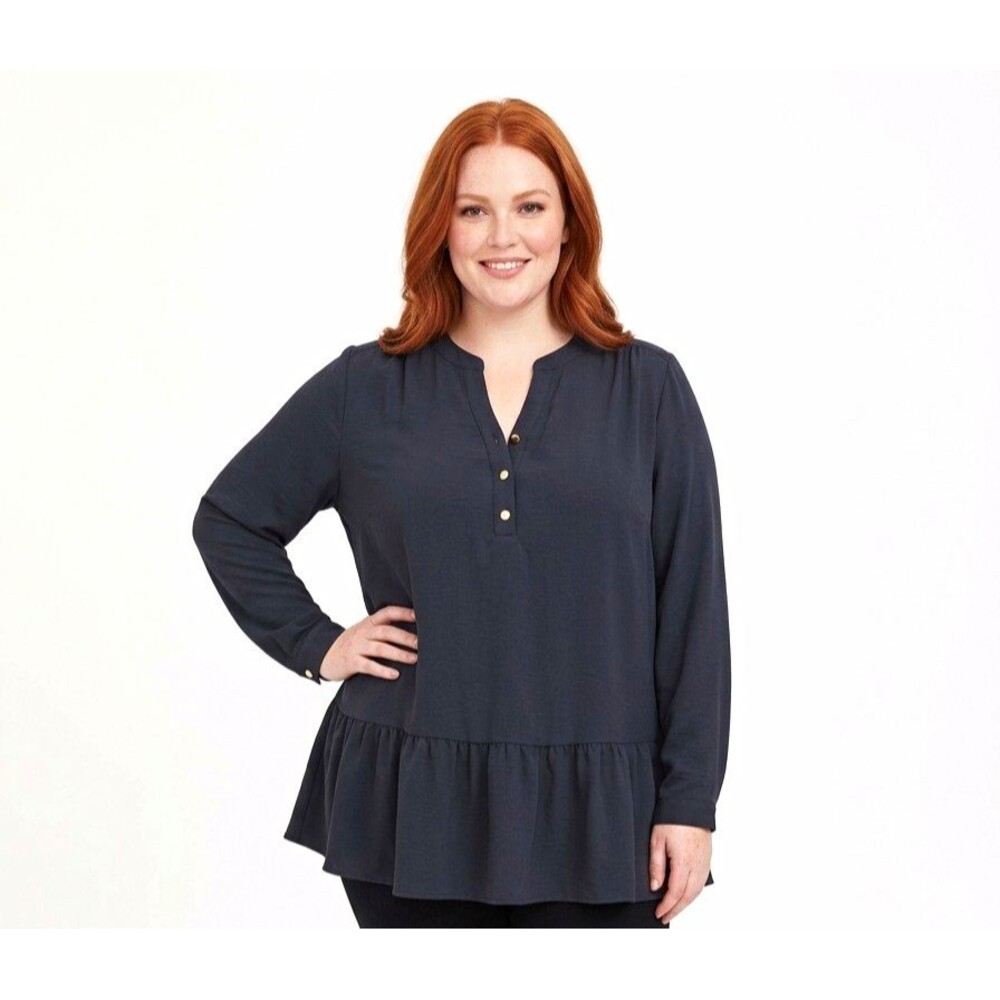 ADY P Womens 3X Tunic Top Black babydoll Ruffle Peplum v neck LS goth boho party